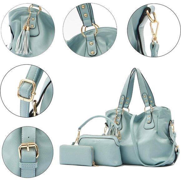 Women Large Synthetic Leather Crossbody Bag Set Tote Wallet Purse Handbag - Picture 8 of 9